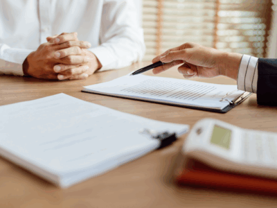 Official looking over claim submission with a medical provider