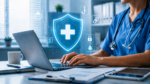 Gryphon Healthcare - Healthcare professional using a laptop representing healthcare phishing awareness and data protection.